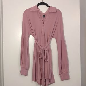 Pink Button Up Belted Romper